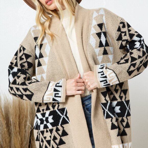 Aztec Print Inspired Boho Sweater Cardigan - Picture 3 of 7